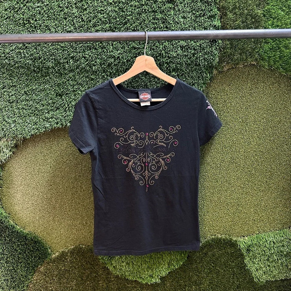 Vintage Harley Davidson Bedazzled Logo T-shirt Small - Picture 1 of 5